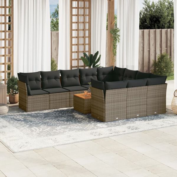 vidaXL 11-delige Loungeset met kussens poly rattan grijs