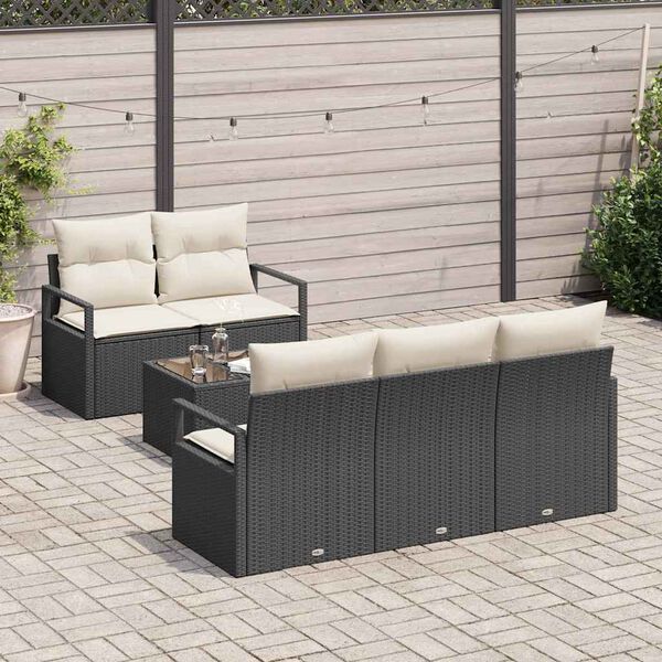 vidaXL Bankstel met kussen 6 pcs Zwart en Cr&egrave;me poly rattan