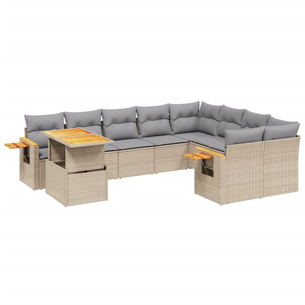 vidaXL 10-delige Loungeset met kussens poly rattan beige