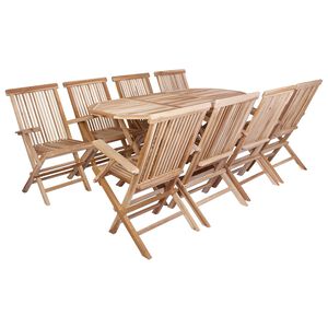 vidaXL Tuinmeubelset 9 st Naturel Massief Teakhout