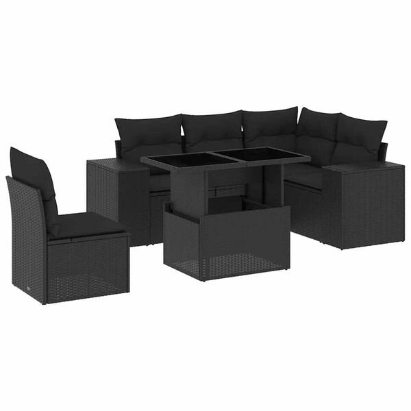 vidaXL 6-delige Loungeset met kussens poly rattan zwart