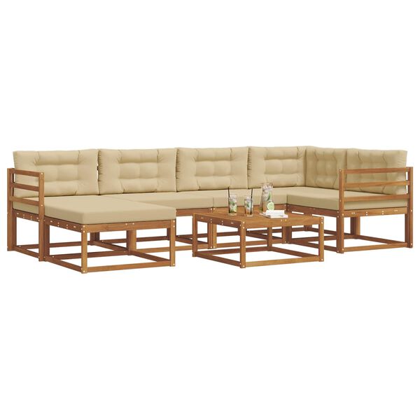 vidaXL Buiten bankenset met kussen 7 pcs Natuurlijk en Beige