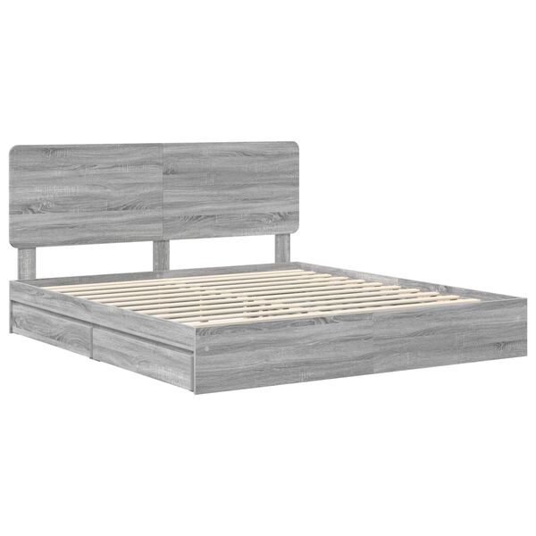 vidaXL Opslag bed met lade Grijs Sonoma 180 x 200 cm Bewerkt hout