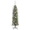 vidaXL Kunstmatige slanke kerstboom met 150 LED Groen en Wit 150 cm