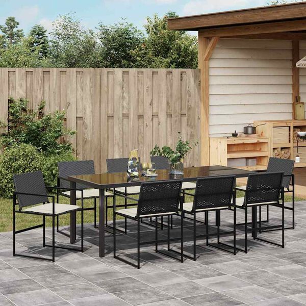 vidaXL Tuin eettafelset 9 pcs Zwart Gepoedercoat staal