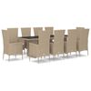 vidaXL 11-delige Tuinset met kussens poly rattan beige