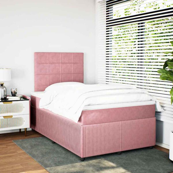 vidaXL Boxspring met matras fluweel roze 120x200 cm
