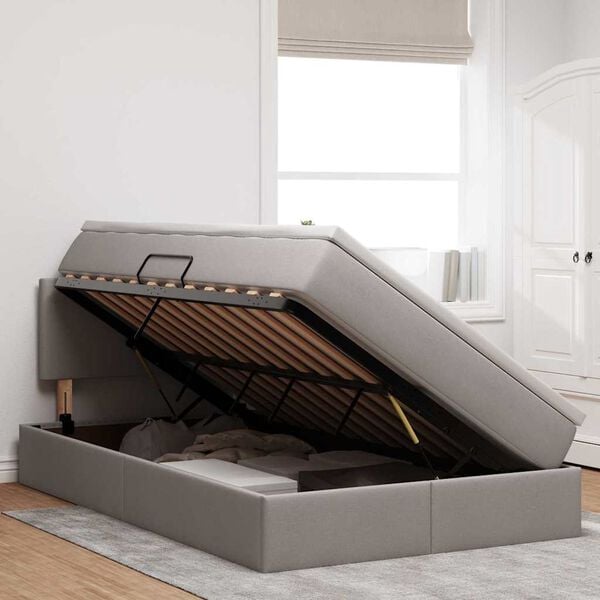 vidaXL Opbergbed met LED met matras Taupe 120 x 200 cm Polyester