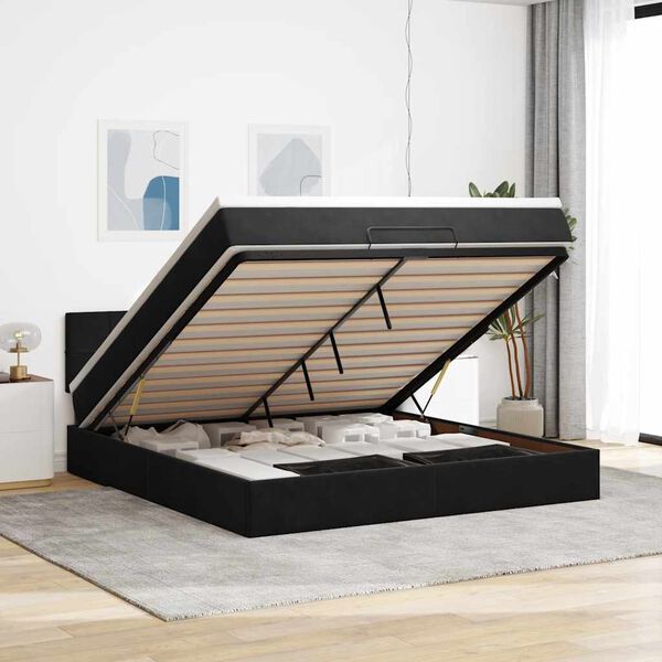 vidaXL Ottoman bed met matras 160x200cm fluweel zwart