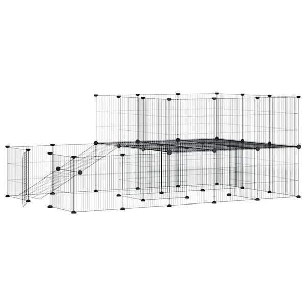 vidaXL Huisdierenkooi met deur 44 panelen 35x35 cm staal zwart