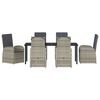 vidaXL Tuin eettafelset met kussen 7 pcs Grijs poly rattan