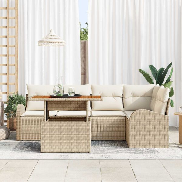 vidaXL Tuin Sofa Set met opslag 6 pcs Beige Poly riet