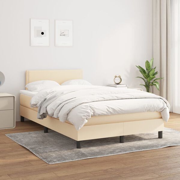 vidaXL Boxspring met matras stof crèmekleurig 120x200 cm
