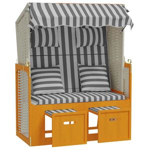 vidaXL Strandstoel met kussens poly rattan en hout wit en grijs