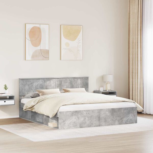 vidaXL Bedframe met hoofdeinde Beton 180 x 200 cm Massief grenenhout