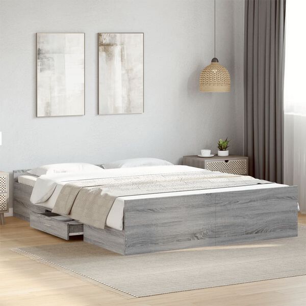 vidaXL Bedframe met lades bewerkt hout grijs sonoma eiken 150x200 cm