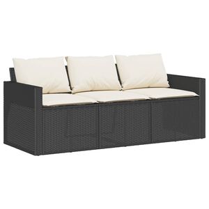 vidaXL Tuinbank 3-zits met kussens poly rattan zwart