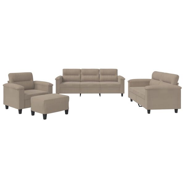 vidaXL 4-delige Loungeset met kussens microvezelstof taupe