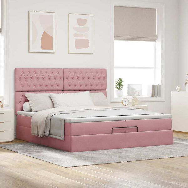 vidaXL Ottoman bed met matrassen en LED's 200x200cm fluweel roze