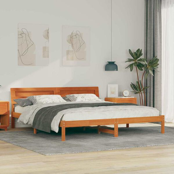 vidaXL Bedframe met hoofdeinde Bruin 200 x 200 cm Massief grenenhout