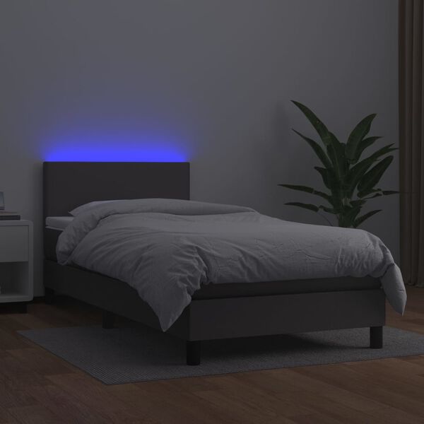vidaXL Boxspring met matras en LED kunstleer grijs 90x200 cm
