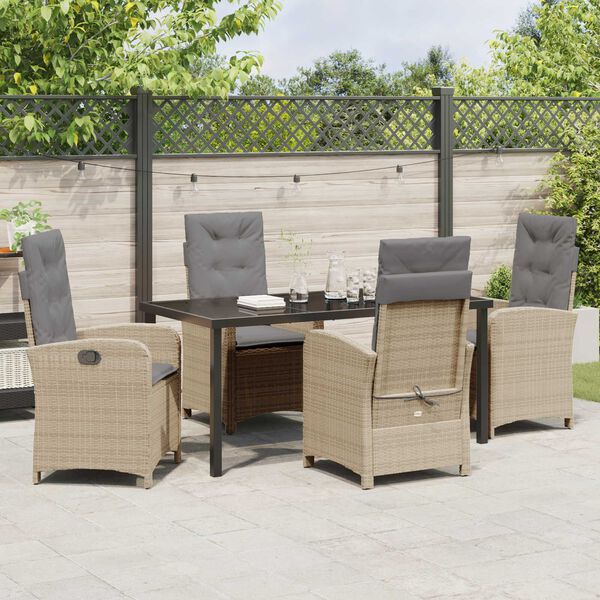 vidaXL Tuin eettafelset met kussen 5 pcs Beige poly rattan