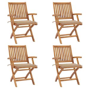 vidaXL Opklapbare stoelen met kussens, 4 stuks, massief teakhout