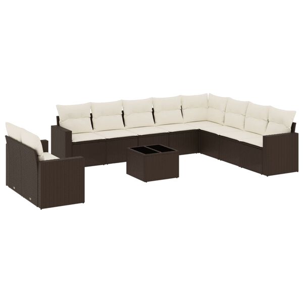 vidaXL 11-delige Loungeset met kussens poly rattan bruin