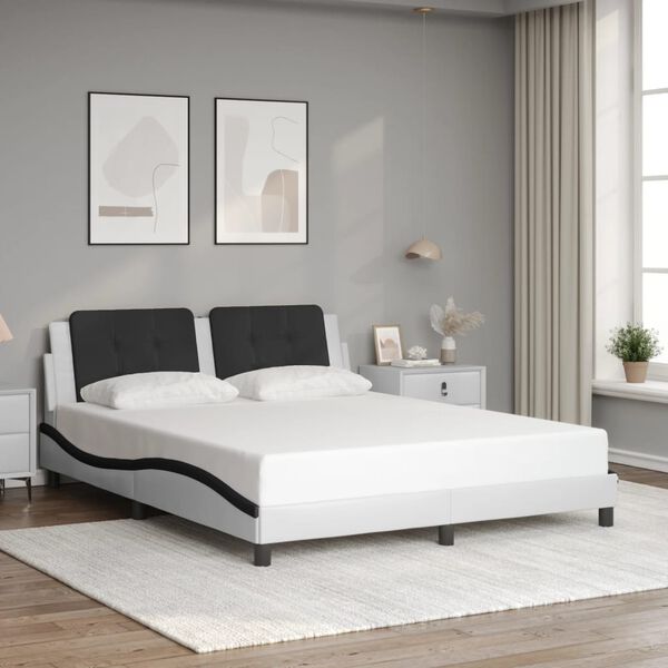 vidaXL Bedframe met LED zonder matras "Zadar" wit en zwart 160x200 cm