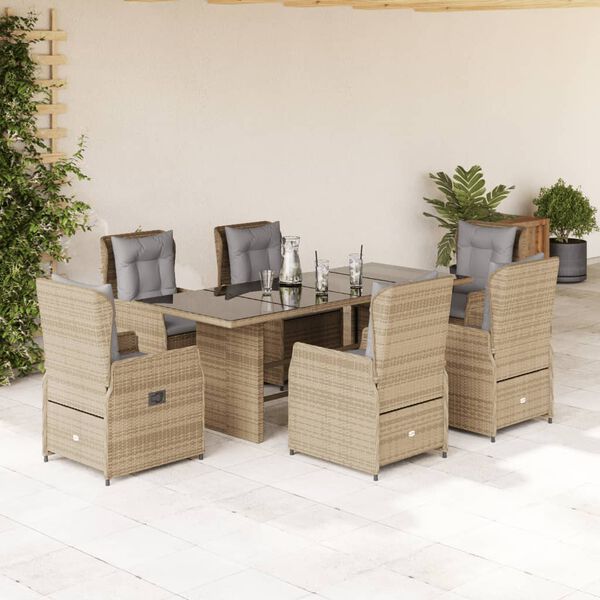 vidaXL 7-delige Tuinset met kussens poly rattan beige