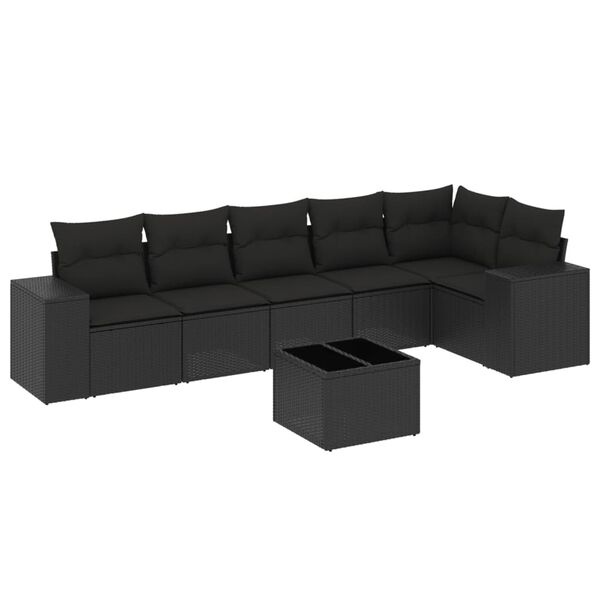 vidaXL 7-delige Loungeset met kussens poly rattan zwart