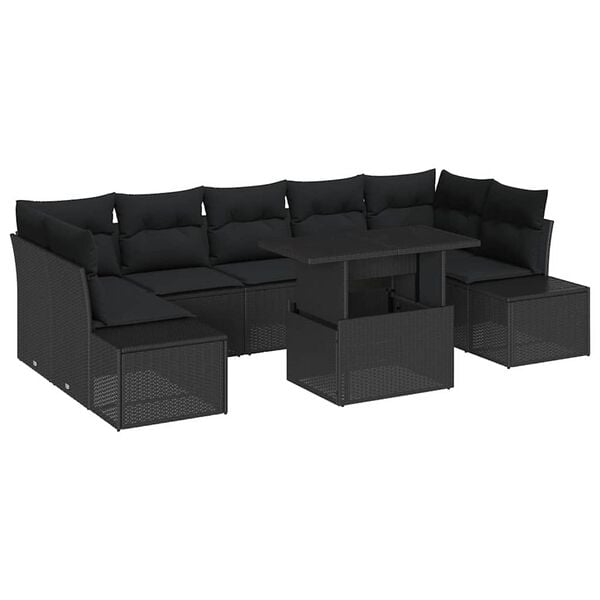 vidaXL Bankstel met kussen 8 pcs Zwart poly rattan