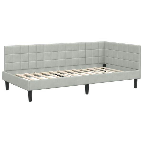 vidaXL Hoekbedframe met hoofdeinde Lichtgrijs 90 x 200 cm Fluweel