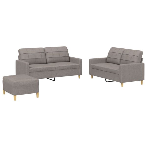 vidaXL 3-delige Loungeset met kussens stof taupe