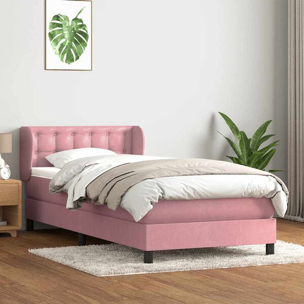 vidaXL Boxspring met matras fluweel roze 90x220 cm