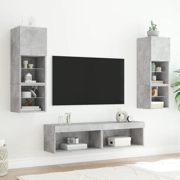 vidaXL 6-delige Tv-wandmeubelset met LED bewerkt hout betongrijs
