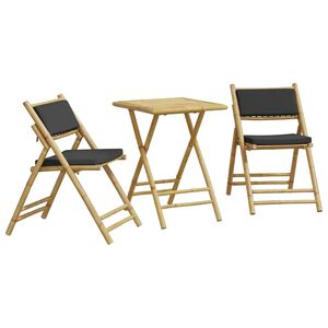 vidaXL 3-delige Bistroset inklapbaar met kussens bamboe donkergrijs