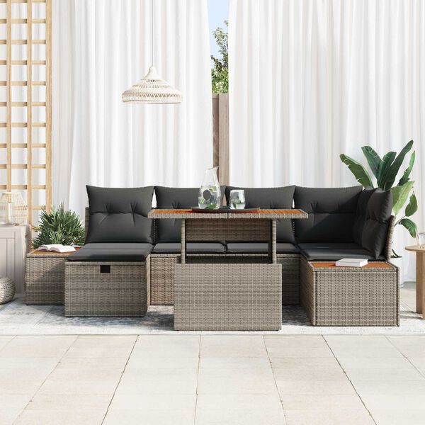 vidaXL Tuin Sofa Set met kussen met opslag 7 pcs Grijs Poly riet