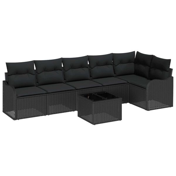 vidaXL Tuin Sofa Set met kussen met opslag 7 pcs Beige Poly riet