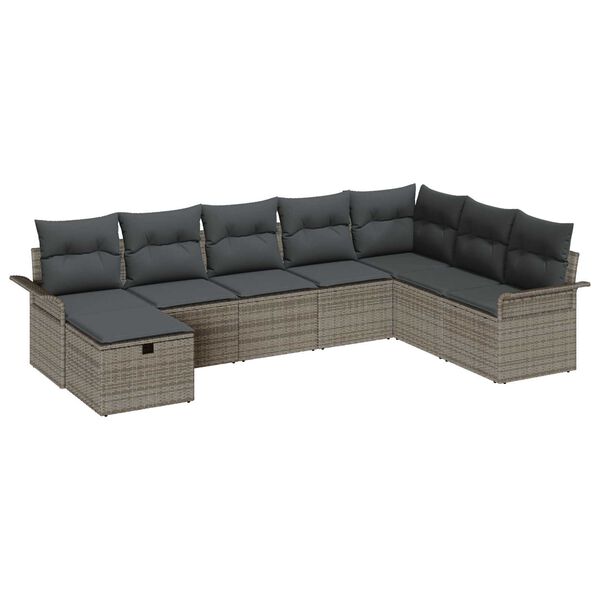 vidaXL Tuin Sofa Set met kussen met opslag 8 pcs Grijs poly rattan