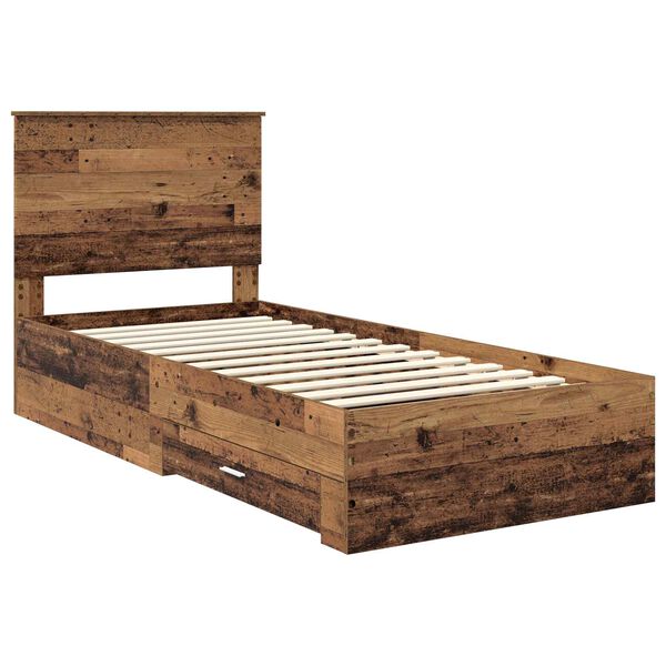 vidaXL Bedframe met hoofdeinde Oudhout 100 x 200 cm Bewerkt hout