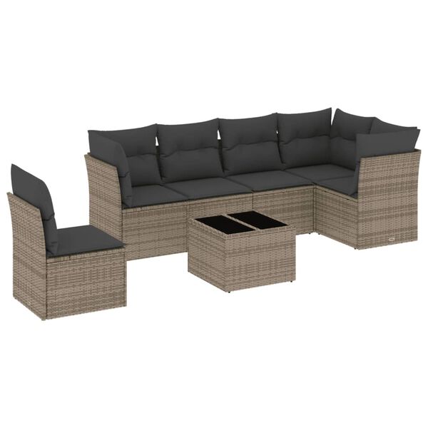 vidaXL 7-delige Loungeset met kussens poly rattan grijs