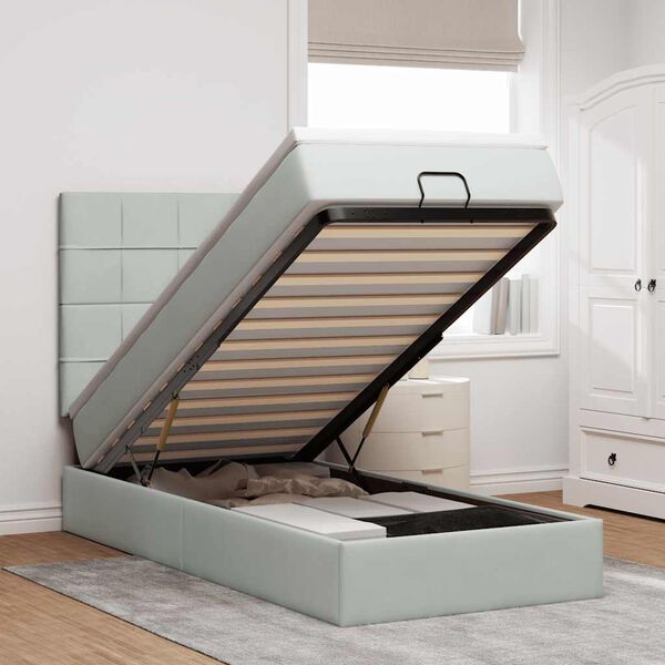 vidaXL Ottoman bed met matrassen en LED's 90x190cm fluweel lichtgrijs