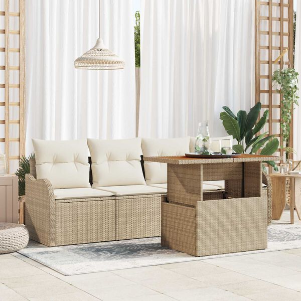 vidaXL Tuinbankenset met opslag 5 pcs Beige poly rattan