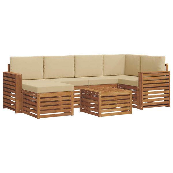 vidaXL Sofa-Sets 7 pcs Natuurlijk en Beige Massief Acaciahout