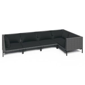 vidaXL 5-delige Loungeset met kussens poly rattan donkergrijs