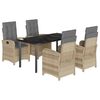 vidaXL 5-delige Tuinset met kussens poly rattan gemengd beige
