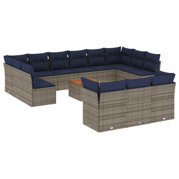 vidaXL 14-delige Loungeset met kussens poly rattan grijs