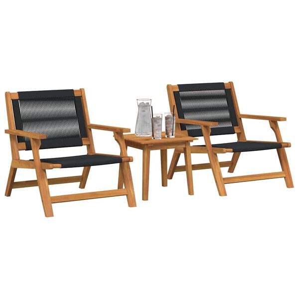 vidaXL Tuinstoelen met Tafel 3 pcs Zwart Massief Acaciahout