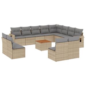 vidaXL 13-delige Loungeset met kussens poly rattan beige